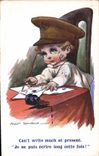 Vintage Postcard Fantasy Illustrator Child Fred Spurgin Militaria Can' T Write much present At