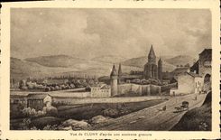 Vintage Postcard Seen of Cluny according to an old engraving