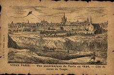 Vintage Postcard Paris Old man Seen panoramic of Paris in 1654 Dimension of the Marsh of the temple