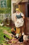 CPA Femme poules 