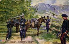 CPA Militaria Chasseurs Alpins Dechargement d'une piece