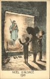 CPA Folklore Alsace Noel 1918 Enfants Militaria