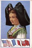 CPA Folklore Alsace Alsacienne Drapeaux