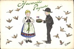 CPA Folklore Alsace Paques Enfants