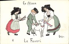 CPA Folklore Alsace Le favori Enfants Moutons