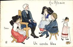 CPA Folklore Alsace Un conte bleu Enfants