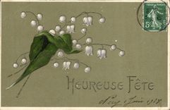 Postal Fantasia Flores Lirio del valle Feliz celebra