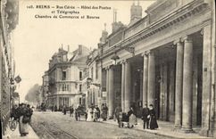 Vintage Postcard Rheims Street Ceres Post office building and Telegraphs Chamber of commerce and Stock Exchange