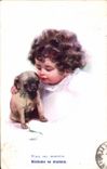 Vintage Postcard Fantaisie Illustrator Child Dog Claims his mom
