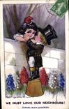 Vintage Postcard Fantaisie Illustrator Children Fred Spurgin We must coils our neighbors