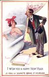 Vintage Postcard Fantaisie Illustrator Right Femme with bath I wish you has happy New Year