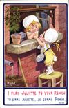 Vintage Postcard Fantasy Illustrator Children Right I play Juliette to your Romeo