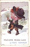 Vintage Postcard Fantasy Illustrator Child Misteloe means luck