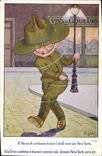 Vintage Postcard Fantasy Illustrator Child Right Militaria Wines and New York liquors