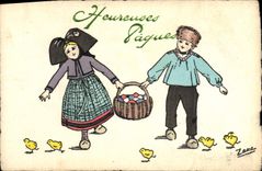 CPA Folklore Alsace Enfants Paques