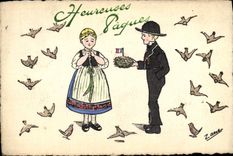 CPA Folklore Alsace Enfants Paques