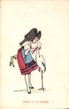 CPA Folklore Alsace Femme Lissele et la cigogne