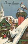 CPA Folklore Alsace Bonne annee Cigogne 