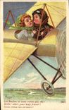 Vintage Postcard Fantasy Illustrator Children Right Plane