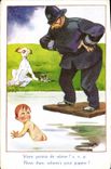 Vintage Postcard Fantaisie Illustrator Child Organizes police Chien