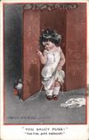 Vintage Postcard Fantasy Illustrator Child Cat You saucy Pus