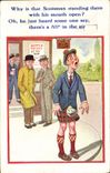 Vintage Postcard Fantasy Illustrator Why is that Scotsman standing ther with his open mouth?