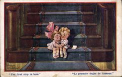 Vintage Postcard Fantaisie Illustrator Children Fred Spurgin The first step in coils