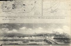 Vintage Postcard the old man Joigny Panorama and plan of the city in 1860