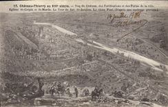 Vintage Postcard Castle Thierry Seen of the castle of the fortifications and the doors of the city Churches St Crepin and St Martin