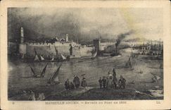 Vintage Postcard old Marseilles Entry of the port in 1833