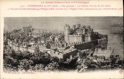 Vintage Postcard Cherbourg in 15th general Vue the strong castle