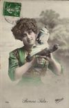 CPA Femme Oiseau 