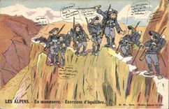 CPA Militaria Chasseurs alpins Les Alpins En manoeuvre Exercices d'equilibre