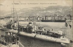 Vintage Postcard Toulon Boat the quay the Snap hook Destroyer with the small row
