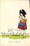 CPA Folklore Alsace Lissele et la mere Oie Enfant