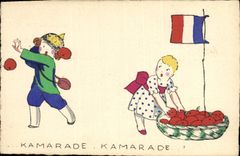 CPA Folklore Alsace Enfants Kamarade