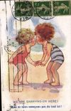 Vintage Postcard Fantaisie Illustrator Children has the beach