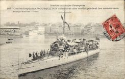 Vintage Postcard Boat Against destroyer Snap hook carrying out an exit during the operations