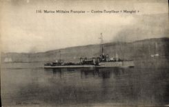 Vintage Postcard Boat Against Mangini destroyer