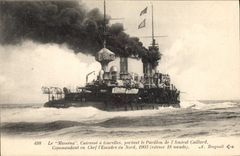 Vintage Postcard Bateau Massena Cuirasse has turrets carrying the house of the admiral Caillard