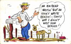 CPA Fantaisie Illustrateur Homme Chien 