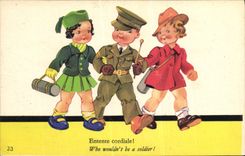 Vintage Postcard Fantasy Illustrator Children Militaria Harmony