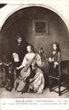 CPA Contrebasse Paris Musee du Louvre Ecole Hollandaise Caspar Netscher La lecon de basse de Viole 