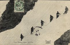 CPA Militaria Chasseurs Alpins A la corde Alpinisme
