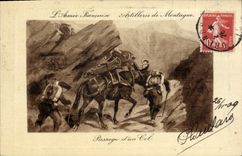 CPA Militaria Chasseurs Alpins Artillerie de montagne Passage d'un col