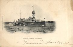 Magenta Vintage Postcard Bateau Armours has turret