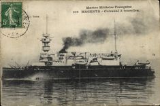 Magenta Vintage Postcard Bateau Armours has turrets