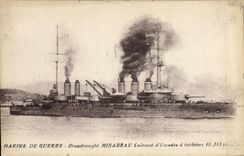 Vintage Postcard Bateau Dreadnought Mirabeau Cuirasse squadron has turbines