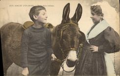 CPA Folklore Aux Sables d'Olonne Trois amis intimes Ane Mule Enfant 