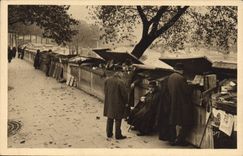 Vintage Postcard Paris Secondhand booksellers of the Malaquais Quay